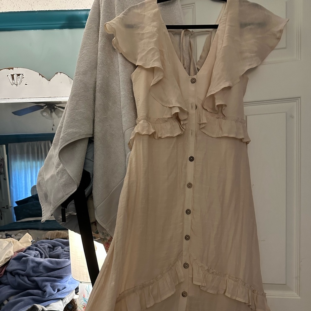 Long Cream Maxi Dress with front buttons, worn once. From local boutique